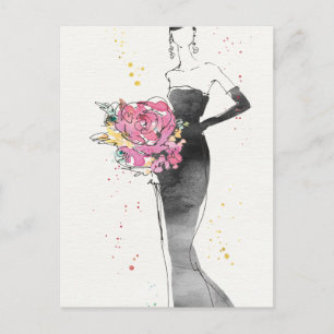 Vild Apple Blommigt Mode Dress Sketch Vykort