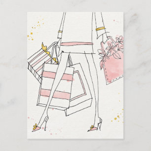 Vild Apple Modern Rosa Mode Sketch Vykort