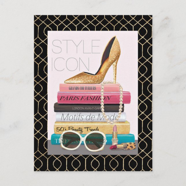 Vild Apple | Stil Icon - Guld Stiletto Vykort (Framsida)