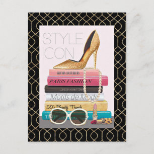 Vild Apple   Stil Icon - Guld Stiletto Vykort