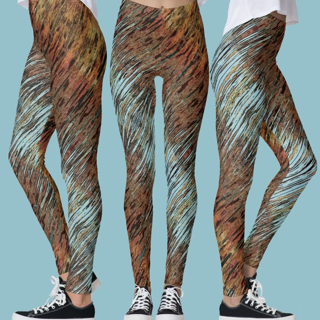 Vild Aqua Blue Brown och Orange Tribal Abstrakt Leggings (Skapare uppladdad)