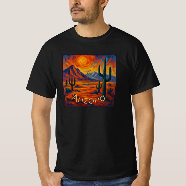 Vild Arizona - Vibrant Desert liggande med Cacti T Shirt (Framsida)