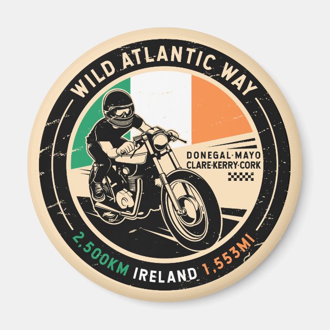 Vild Atlanten | Irland | Motorcykel Magnet (Framsidan)
