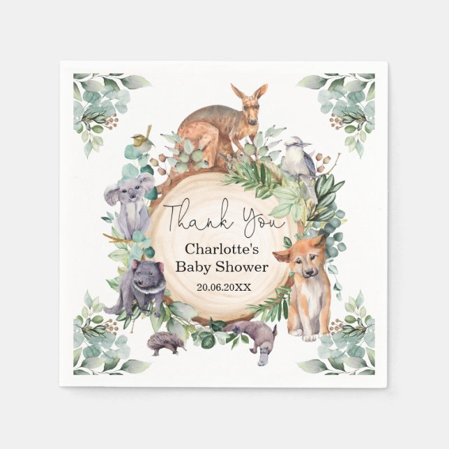 Vild Australian Animals Rustic Gum Löv Pojke Pappersservett (Framsidan)