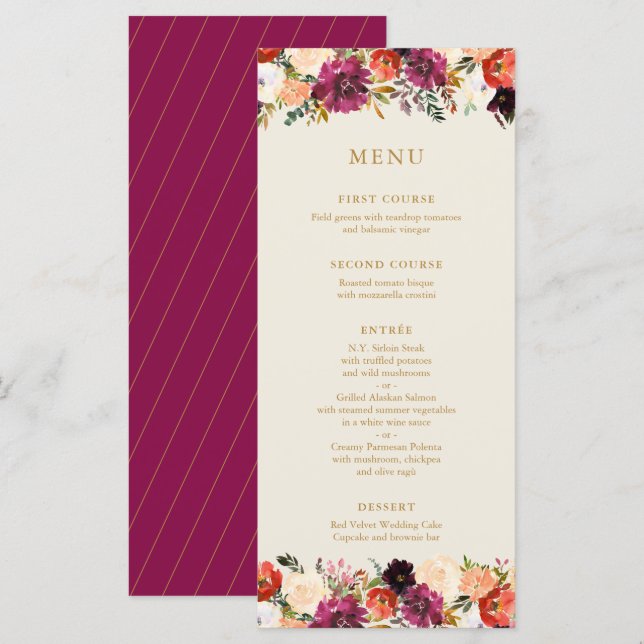Vild Autumn Bouquet | Bröllop Menu (Fram/baksida)