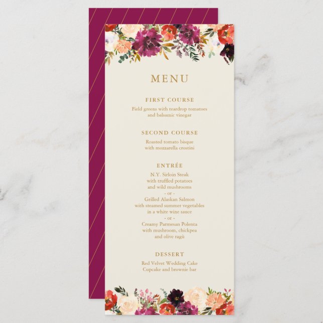 Vild Autumn Bouquet | Bröllop Menu (Fram/baksida)