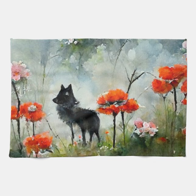 Vild av akut blommigt kökshandduk (Horisontell)