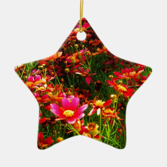 Vild av Daisy för Bright rosa och gult Julgransprydnad Keramik (Framsidan)