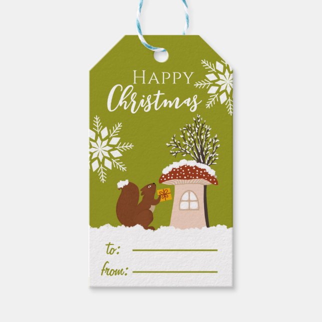 Vild av lycklig-jullen, vinter Gift Namn Presentetikett (Framsidan)