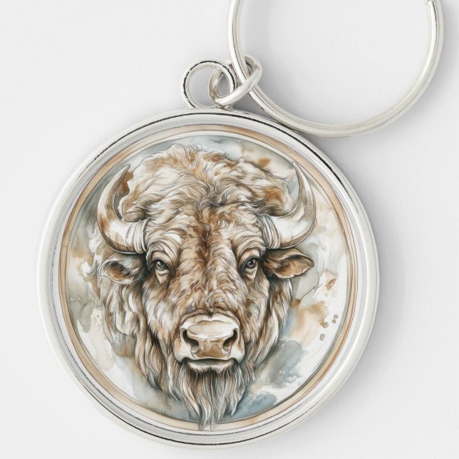 Vild av namn och tidslös samling för Bison Rund Silverfärgad Nyckelring (Framsidan)