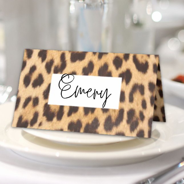 vild av safari party leopard av chic placeringskort (girly chic wild safari party leopard print place card)