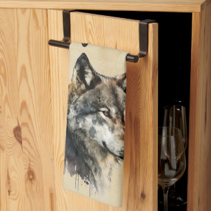 Vild av Varg av grafisk konst. Kökshandduk