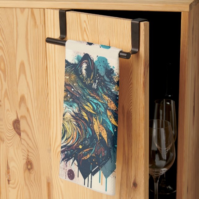 Vild av Varg av grafisk konst. Kökshandduk (Thirds Fold)