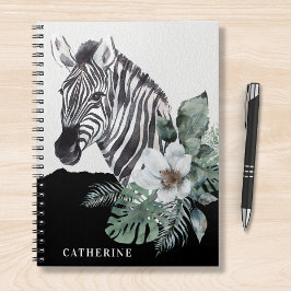 Vild av vattenfärgen Blommigt Zebra Personlig Namn Anteckningsbok
