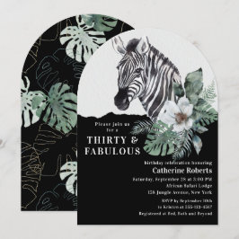 Vild av vattenfärgen Blommigt Zebra Tretty 30års f Inbjudningar