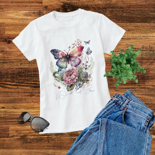 Vild av vild och fri fjäril-Blommigt T Shirt