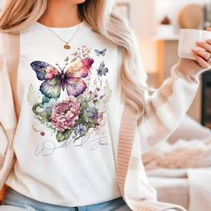 Vild av vild och fri fjäril-Blommigt T Shirt
