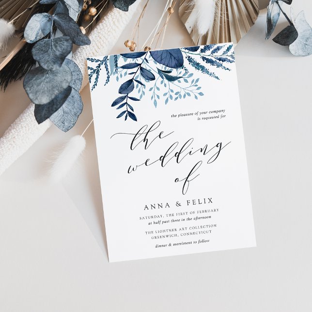 Vild Azure Botanical Wedding-inbjudan Inbjudningar (Skapare uppladdad)