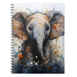 Vild Baby Elephant Unique Watercolor Animal Art Anteckningsbok