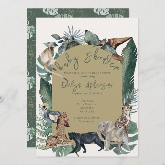 Vild Baby Shower Inbjudningar (Fram/baksida)