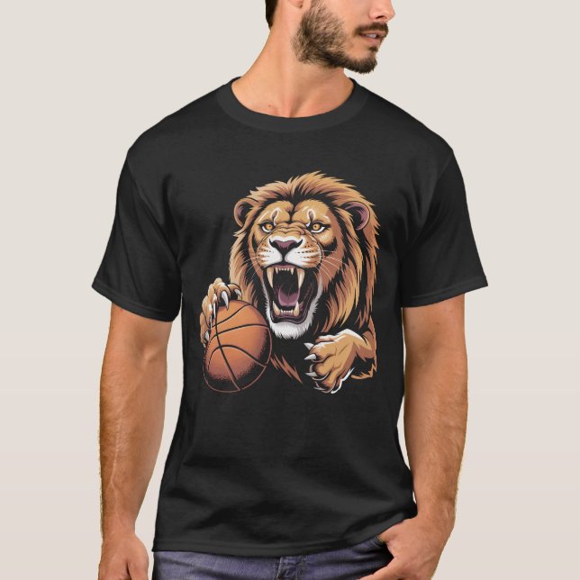 vild basketboll lejon maskot idrott laganda R T Shirt (Framsida)