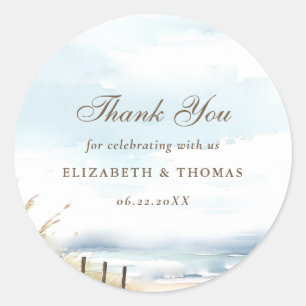 Vild Beach Fence Ocean Grass Art Wedding-förmån Runt Klistermärke