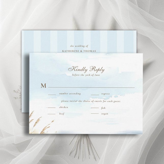 Vild Beach Fence Ocean Rand Bröllop Meal OSA (wild beach wedding rsvp card dreamy watercolor ocean fence grass nature formal modern classic)