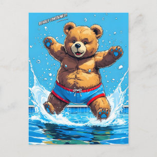 Vild Bear Summer Vintage Bassäng Helg Vykort