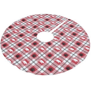 Vild Bear Tassar Black Red & White Flanals Mönster Julgransmatta Borstad Polyester