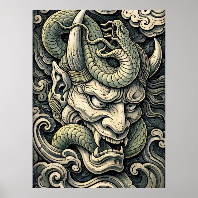 Vild Behornad Demon Orm Storm Popkonst Poster (Framsidan)