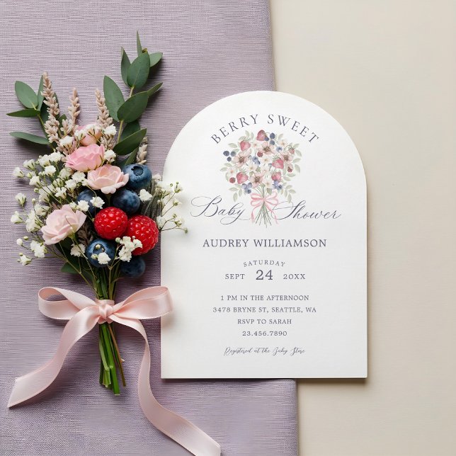Vild Berry Blommigt Bouquet Berry Sweet Baby Showe Inbjudningar (Wild Berry Floral Bouquet Berry Sweet Baby Shower Invitation)