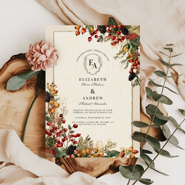 Vild Berry Rustic Garden Wedding Inbjudningar (Skapare uppladdad)