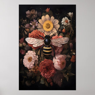 Vild bin i mörk blomma, dyster humlebi tryck