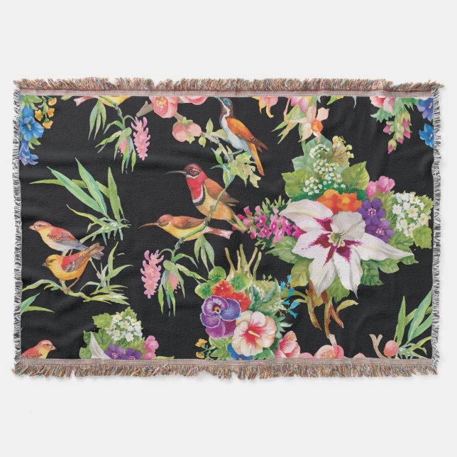 Vild Birds Flowers: Black Vintage Filt (Framsidan)