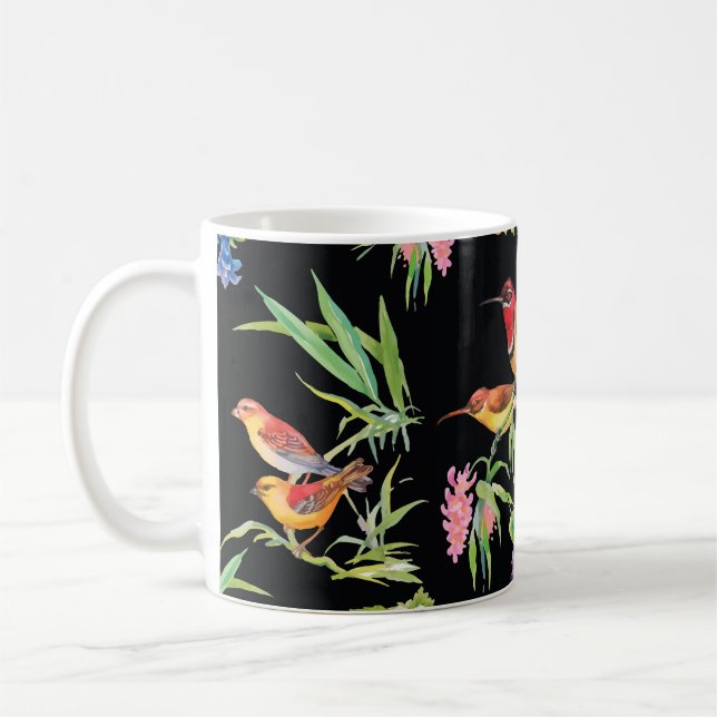 Vild Birds Flowers: Black Vintage Kaffemugg (Vänster)
