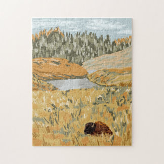 Vild Bison Meadow Nature Jigszle Puzzle Pussel