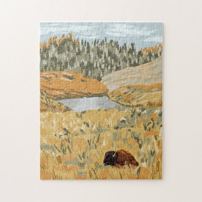 Vild Bison Meadow Nature Jigszle Puzzle Pussel (Vertikal)