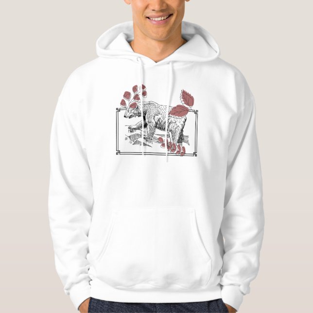 Vild björn & botanisk linoleumskunst hoodie (Framsida)