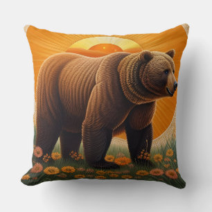 🐻 Vild Björn Majestät – Gyllene Fält Naturscen Kudde