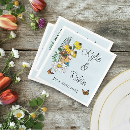 Vild Blå svampar Blommigt Bröllop Pappersservett