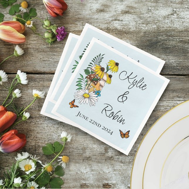 Vild Blå svampar Blommigt Bröllop Pappersservett (Skapare uppladdad)