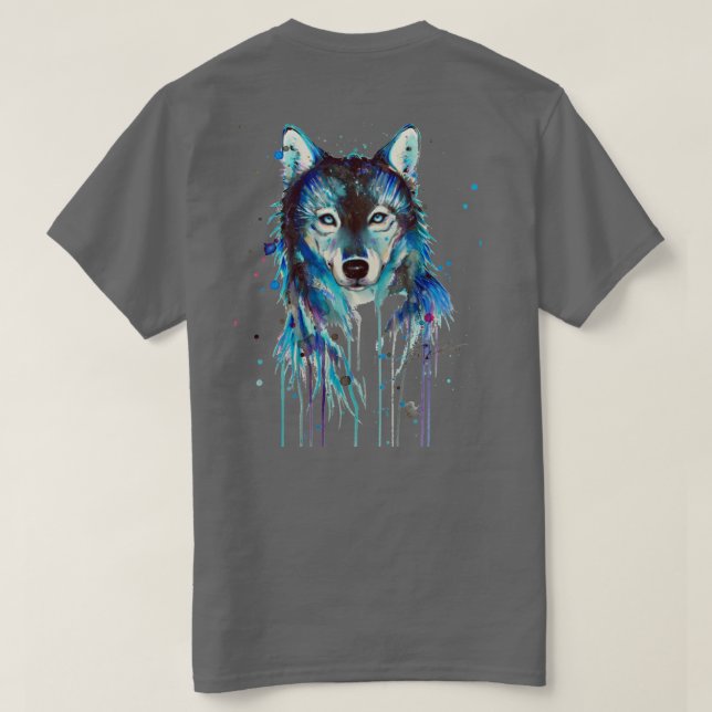 Vild Blå Varg Akvarell  T Shirt (Design baksida)