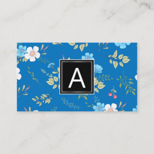 Vild Blåa blommor Vår Garden Mönster Monogram Visitkort