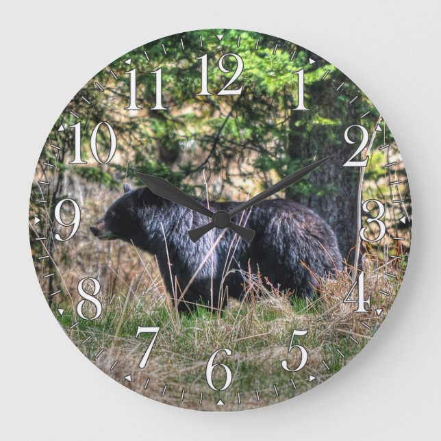 Vild Black Bear & Forest Wildlife Photo Wall Clock Stor Klocka (Framsida)