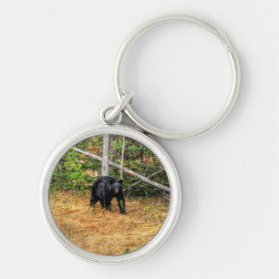 Vild Black Bear & Yukon Forest Photo Art Rund Silverfärgad Nyckelring