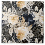 Vild Black Cream Leopard Animal Blommigt Kakelplatta<br><div class="desc">Vild Black Cream Leopard Animal Print Chic Blommigt</div>