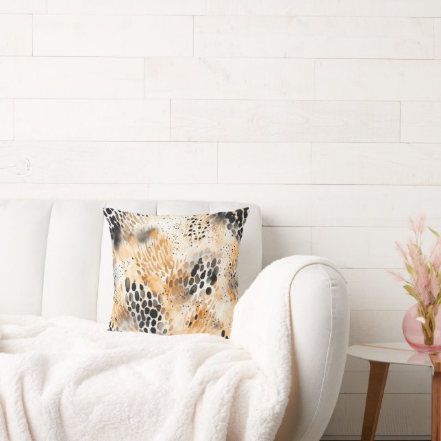 Vild Black Cream Leopard Animal Blommigt Kudde (Soffa)