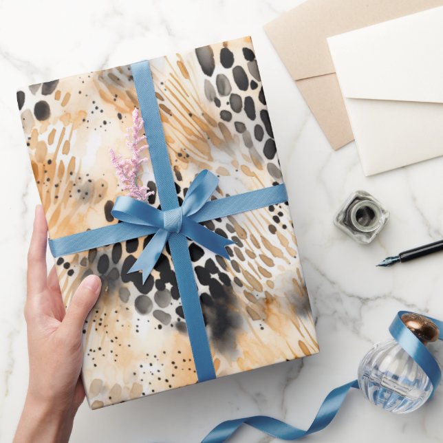 Vild Black Cream Leopard Animal Blommigt Presentpapper (Gifting)