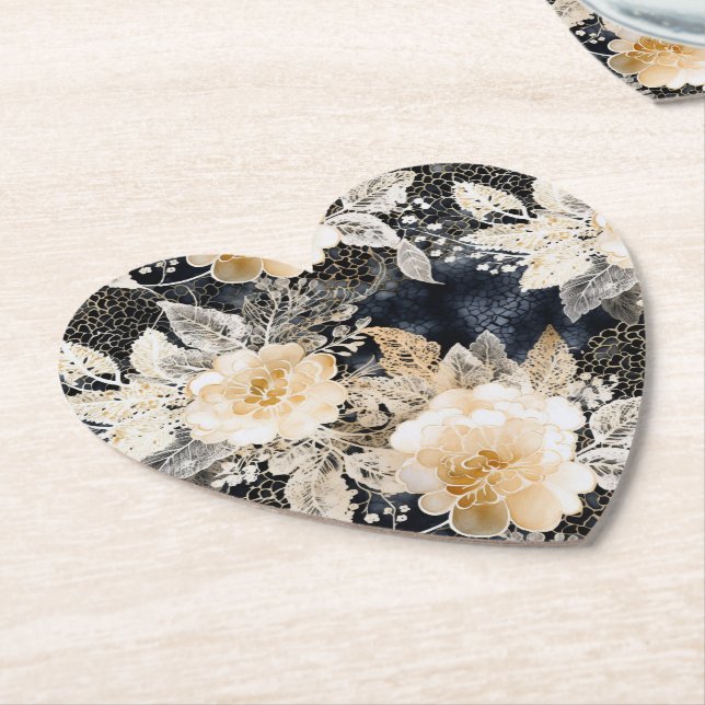 Vild Black Cream Leopard Animal Blommigt Underlägg Papper (Vinklad)