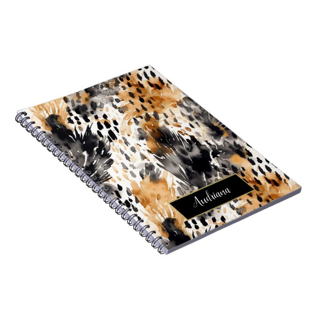 Vild Black Cream Leopard Animal Print Anteckningsbok (Högra Sidan)